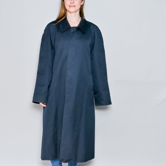 117. BURBERRY London VINTAGE Heritage Trench Men's Blue Collared Car Coat 44 R - Picture 5 of 10
